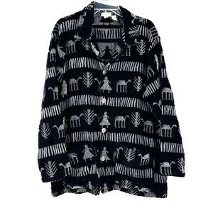 90s Chicos Design Womens Cardigan‎ Jacket Primitive Print Button Size XL Black
